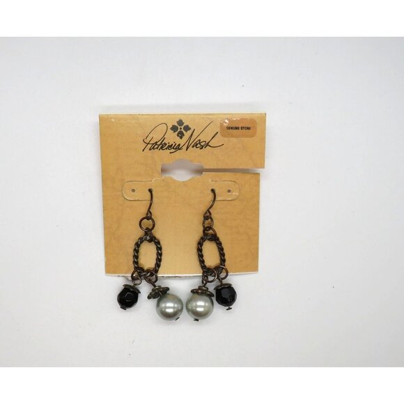 Patricia Nash Earrings Genuine Stone Dangle Earrings Chain Pearl Accents New - Picture 6 of 8